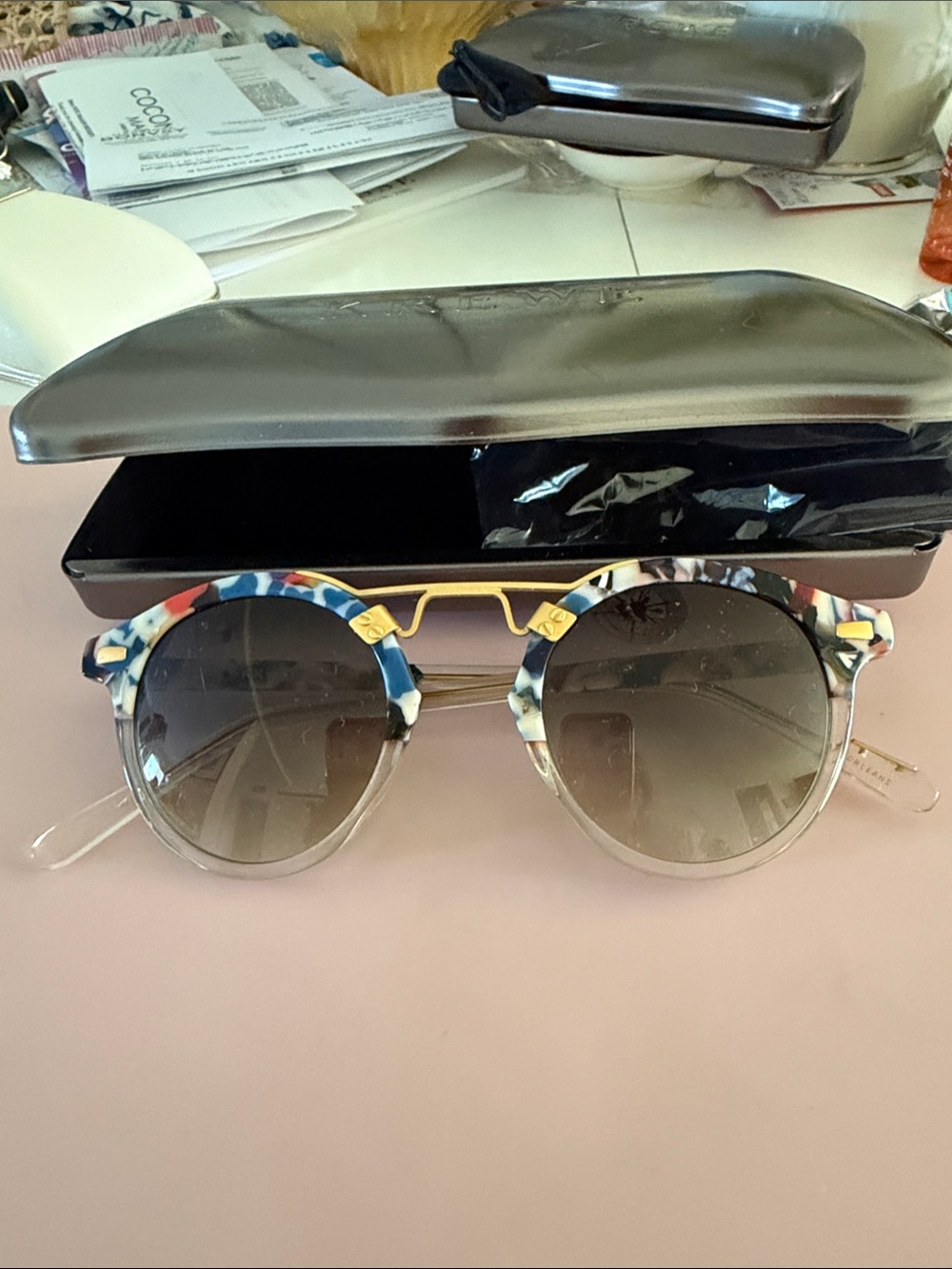 KREWE Ladies multi col Tortoiseshell Frame Sunglasses with Gold AccentsSt Louis